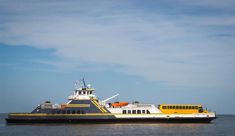 North Carolina ferry M/V Hunt takes school kids between the Currituck County mainland and the community of Knotts Island.