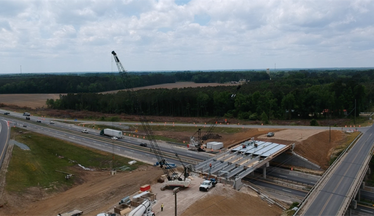 Aerial view of I-95 construction in Cumberland County
