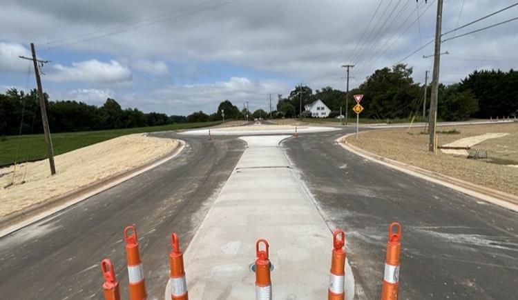 A roundabout has been installed on Pinewood Road at Bert Huffman Road in Caldwell County.. 