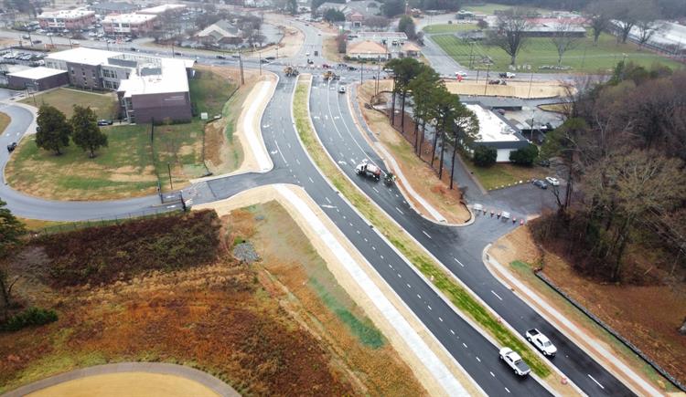 An aerial photo shows the recently widened West Wilson Avenue. 