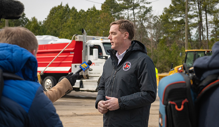 State Transportation Secretary Daniel Johnson​ speaks to media at a maintenance yard on Thursday, Jan. 29, 2026 in Raleigh. 