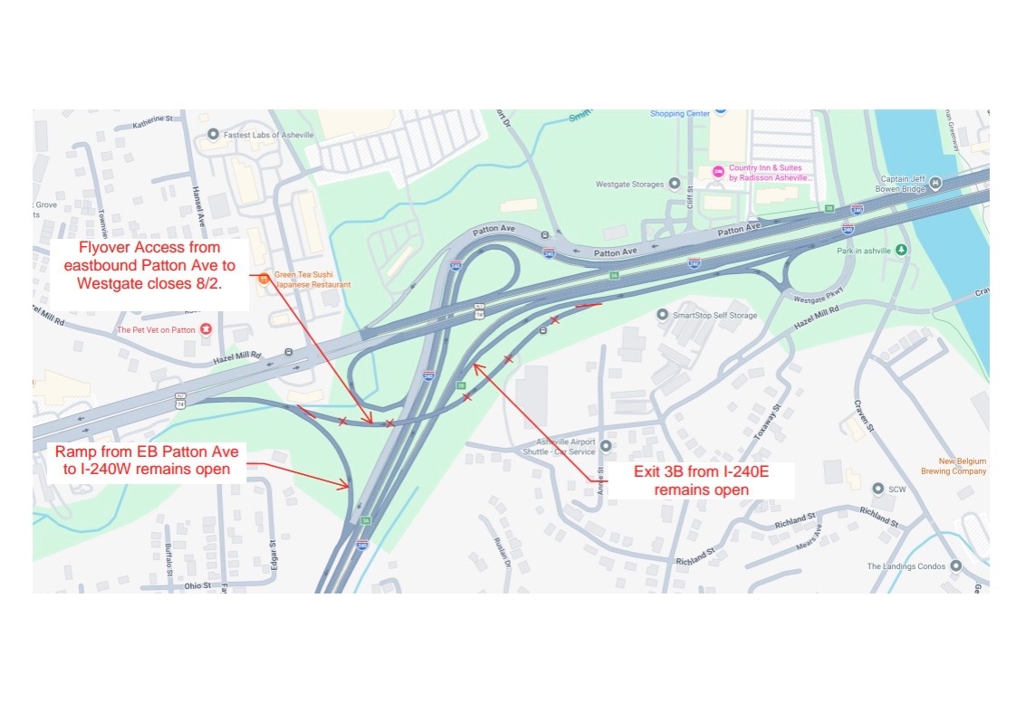A map shows the area of the ramp closure