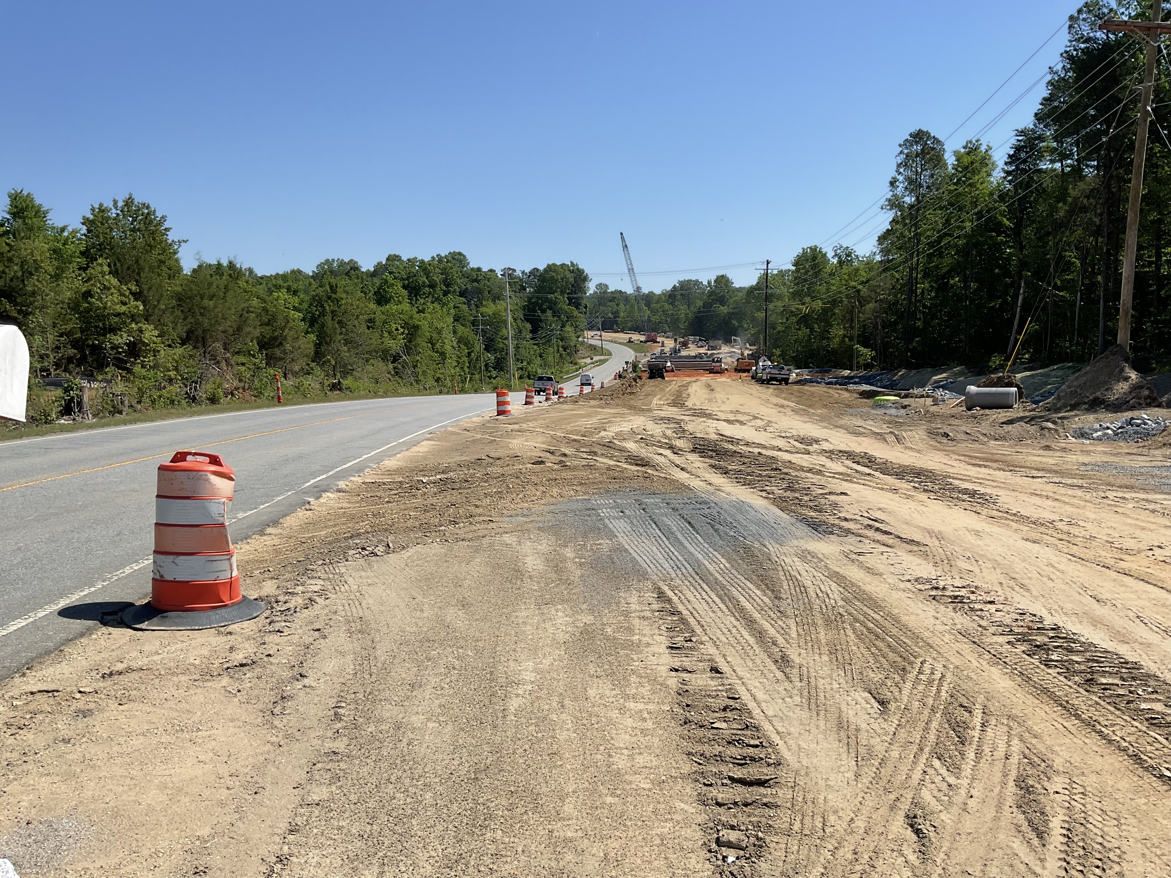This photo shows ongoing construction to widen Johnson Street and Sandy Ridge Road in Guilford County. 