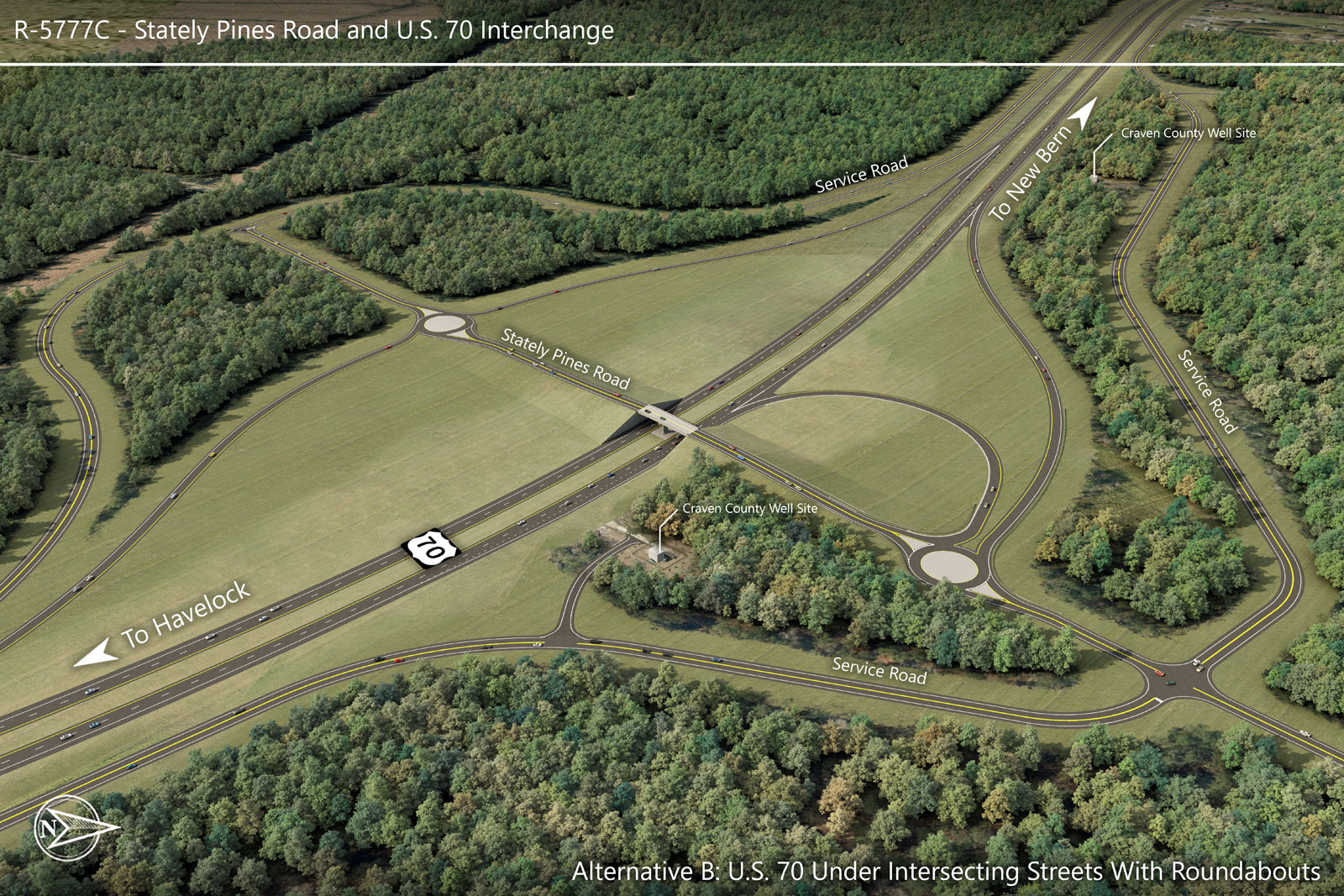 Preferred Alternative B — Stately Pines Road and U.S. 70 Interchange